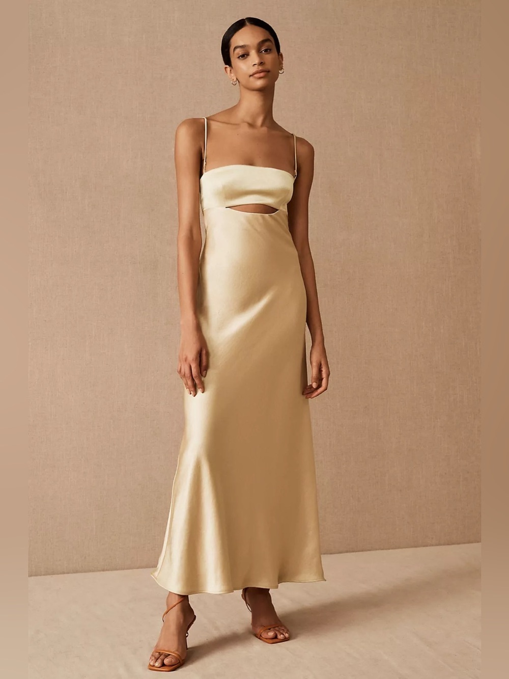 New! Bec & Bridge Satin Cutout Maxi Dress in Champagne Golden Yellow ๐ sz 2 NWT! - Picture 3 of 16